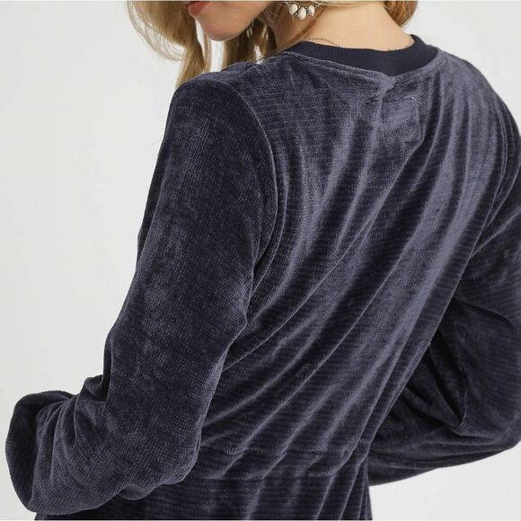 Comfy Fun Dark Blue Velour Dress Drawstring Waist & Pockets S M L - Picture 7 of 9